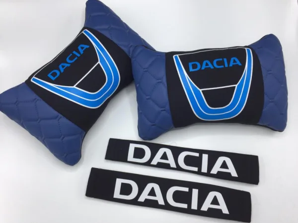 Dacia Logolu Boyun Yastığı ve Emniyet Kemer Kılıfı Mavi Siyah